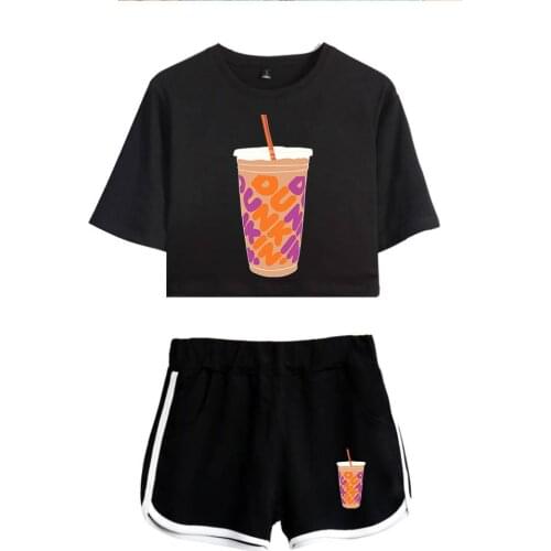 2 Piece Set New Charli DAmelio Lce Coffee Splatter Women Crop Top Suit Shorts+Lovely T-shirt Sexy Loose Summer Girl Tracksuit