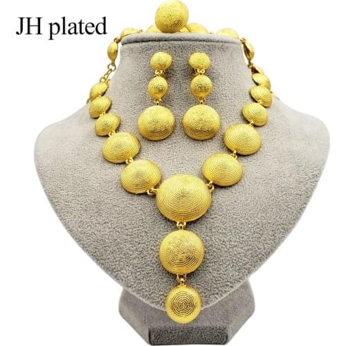 Dubai Fashion 24K gold color round shape jewelry sets African bridal wedding gifts for women Necklace Bracelet earrings ring set