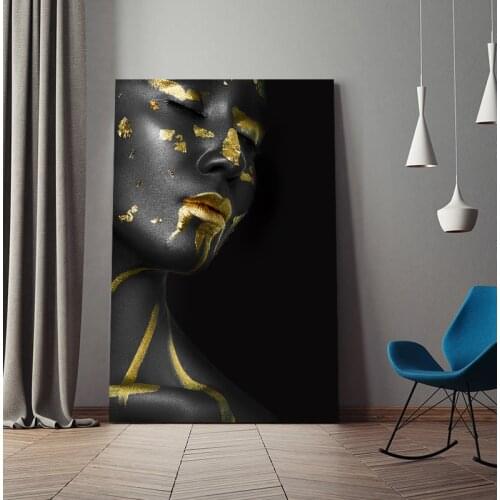Beautiful Golden Black Lady Golden GirlCanvas Painting Fashion Poster Print For Living Room Wall Art Ins Home Cuadros Decoracion