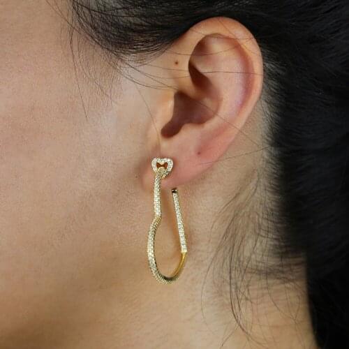 Summer new arrived high quality lover girlfriend gift fashion jewelry big hollow heart bling cz paved Heart shaped hoop earrings