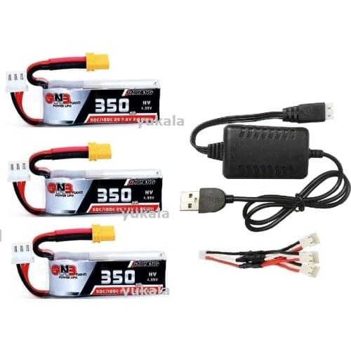 GNB GAONENG 2S 350mAh 7.6V 2S 50C/100C Lipo Battery XT30 Plug with USB charger for Beta75X RC Drone FPV Racing 7.6v 350mah