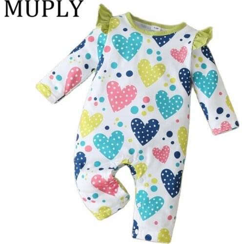 Love Polka Dot Printed Autumn Baby Girl Romper Flying Long-sleeved Clothes Cute Cotton Girls Jumpsuit Clothes