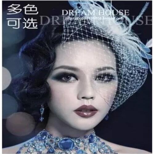 Multicolor photo shooting feather bowknot decoration big mesh veil headdress flower little hat hairpin headwear D306