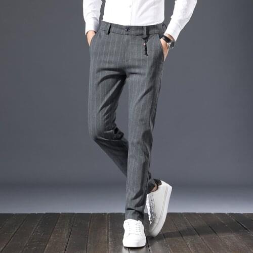 Mens spring and autumn business casual trousers 2021 mens new high-end brand British slim striped plaid trousers suits pants
