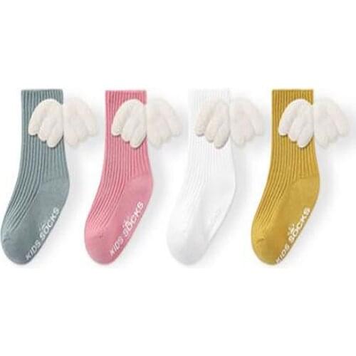New Baby Girls Knee High Socks Angelwing Summer Autumn Cotton Socks Solid Candy Color Kids Toddler Short Socks for Children