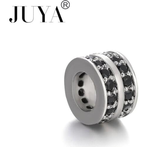 New Designer Beads Accessories High Quality Copper Metal Pave Black Double Row Zircon Rhinestone Ball Beads Diy Jewelry Making