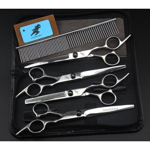 Professional 7.0 Inch 5pcs Dogs Scissors Pet Grooming Cat Hair Thinning Shear Sharp Edge Scissors For Dogs Animal Barber Cutting