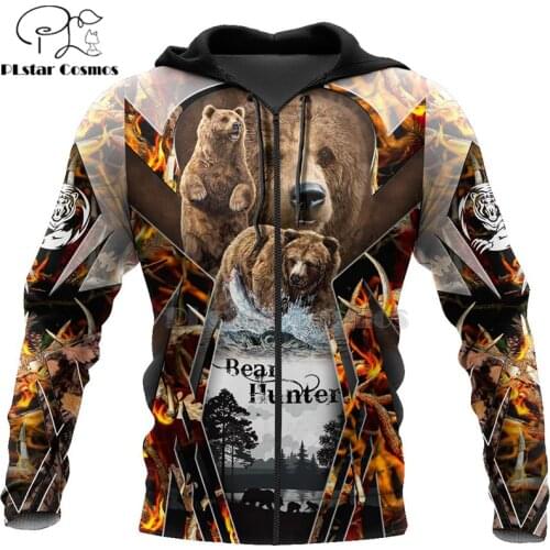 PLstar Cosmos bear HUNTING 3D Printed Hoodies/Sweatshirt/Zipper Men Women big black bear Bow Hunter drop shipping style-2
