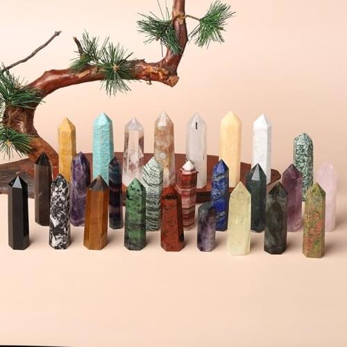 1PC Natural Gem Crystal Point Stick,Amethyst Rose Quartz, Energy Mineral Treatment Stone Crystal Column Craft Home Decoration