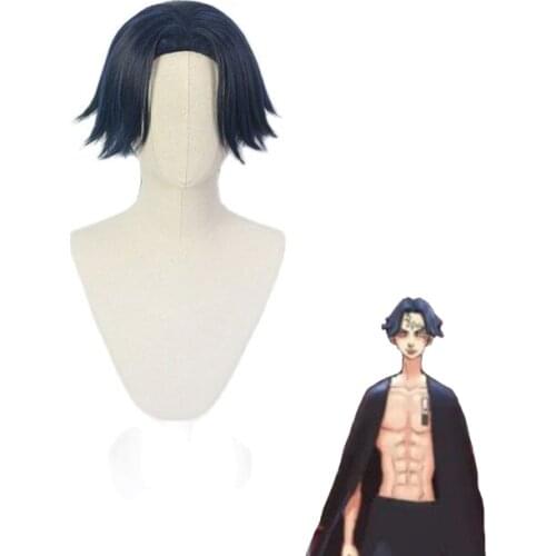Hitto Kakucho Cosplay Wig Anime Tokyo Revengers Cosplay Dark Blue Black Short Wig Rokuhara Tandai Hair + Free Wig Cap
