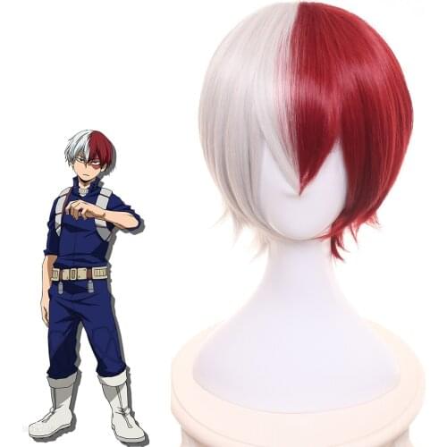 My Hero Academia Shoto Todoroki Cosplay Wig White and Red Short Wig Boku No Hiro Akademia Shouto Costume Wigs + Wig Cap