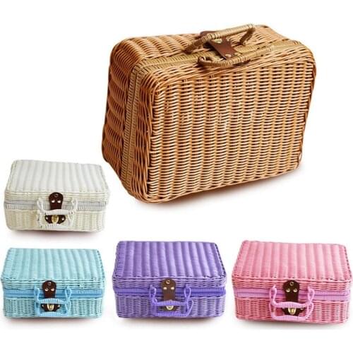 WCIC Handmade Suitcases Imitation Wicker Storage Boxes Knitting Beach Rattan Travel Packing Box Outdoor Picnic Food Container