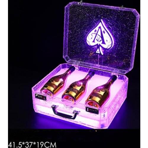 Portable Ice Rock Display Case 3 Bottles Rechargeable LED Ace of Spade Glorifier Box Champagne Bottle Carrier For Bar NightClub
