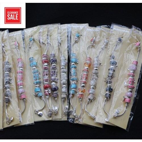 Clearance Sale 12pcs/lot Mix Colors Silver Plated Charm Bracelet Bangle for Women with Murano Beads Fashion Love DIY Jewelry