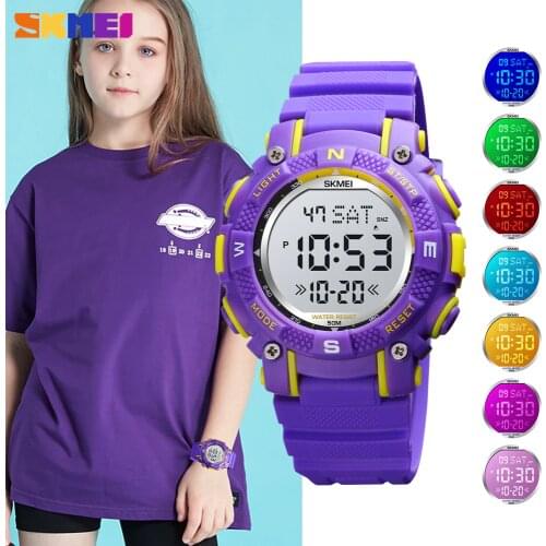 SKMEI Colorful LED Electronic Digital Childrens Watch Sport Chrono Countdown Kids Clock Waterproof Wristwatch For Boys Girls
