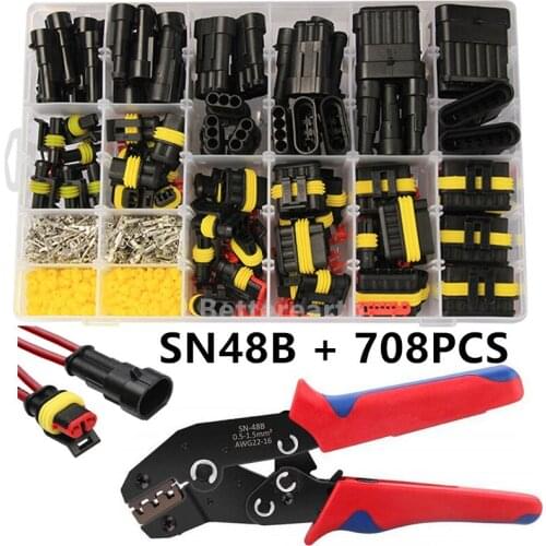 SN-48B Car Electrical Wire Connector Plug Automotive Waterproof 1/2/3/4 Pin Motocycle Truck Harness Male Female crimping pliers