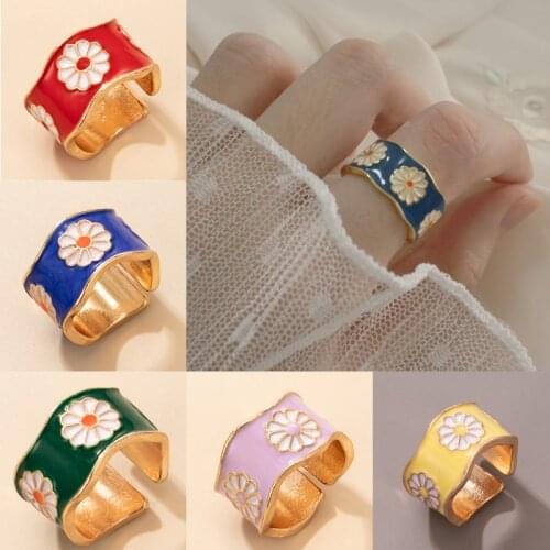 Tocona Colorful Flowers Open Single Ring for Women Girls INS Dripping oil Irregular Geometric Joint Ring Jewelry Gift Anillo