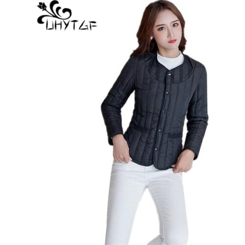 UHYTGF Female Winter Cotton Jacket Slim Thin light Women Coat Plus size warm Outerwear Fashion Ladies Down cotton Short Coat 463