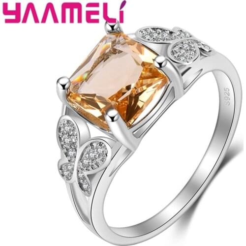 Top Quality Clear Yellow Crystal Rings For Women S925 Silver Ring For Engagement Wedding Trendy Color