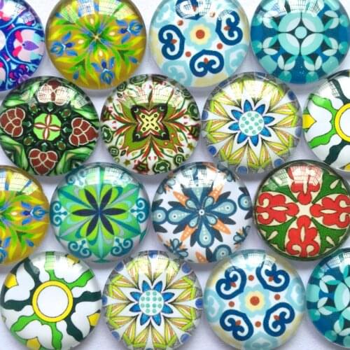 ZEROUP 12mm 20mm Round Photo Glass Cabochon Mixed Pattern Fit Cameo Base Setting for Jewelry Flatback TP-403