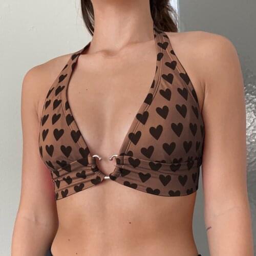 Women Leopard Printed Sexy Halter Crop Top Camis Backless Bandage Lace Up Metal Ring Tank Top Party Bustier Cropped Tops #T2G
