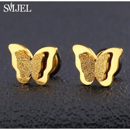 SMJEL Rose Gold Butterfly Earrings for Women 2018 Stainless Steel Frosted Butterfly Ear Studs Jewelry boucle d'oreille fantaisie