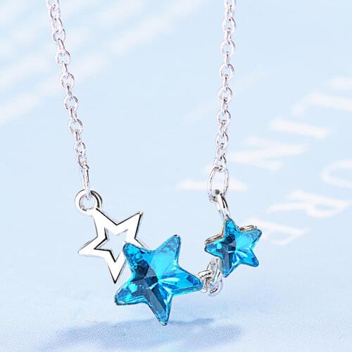 Female 925 Sterling Silver Blue Star Crystal Pendants And Necklaces For Women Wedding Jewelry 2021 Party Gifts Free Shipping