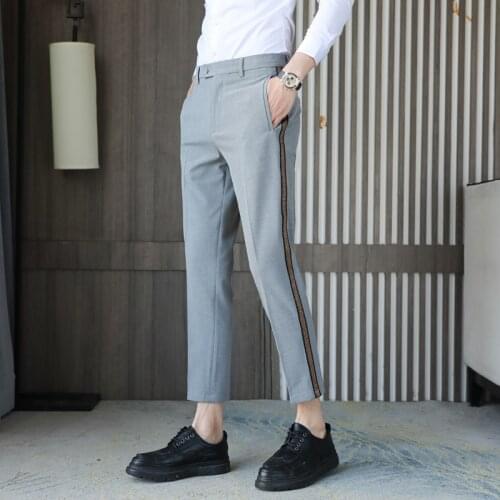 2021 high quality British-style business casual slim mens formal trousers pure color versatile nine minute small leg trousers