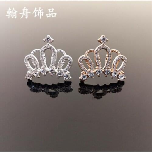 3 Pieces/lot 25mm Width Crown Silver Gold Button Tiara Flatback Rhinestone Button For Hair Flower Wedding Invitation