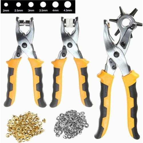 3 in1 Leather Belt Hole Punch+ Eyelet Plier +Snap Button Grommet Setter Tool Kit Round 2.5/3/3.5/4/4.5/5mm Punching Tool Set