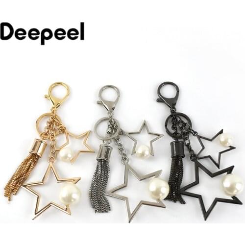 5Pcs 13.5cm Fashion Star Pearl Metal Buckle Lobster Clasp Tassel Keychain Women Bag Chain Decorative Pendant DIY Accessories