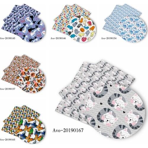 50*150cm Cartoon Cat Butterfly Dinosaur Pattern Printed Leather Polyster Cotton Liverpool Bullet Fabric for DIY Handmade By Yard