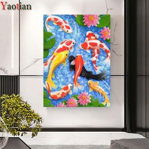 Full Square/Round Drill 5D diamond embroidery Koi Fish pattern diamond Painting Rhinestones mosaic Cross stitch Wallpaper