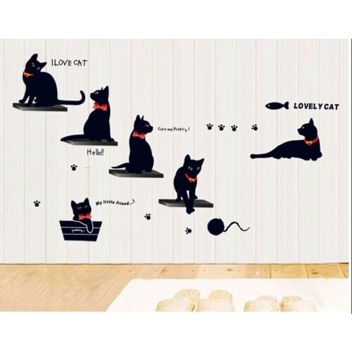 Free Shipping 2014 New Design Vinyl Wall Stickers Black Cat Family Home Decoration Wall Decals for Kids Nursery Living Rooms