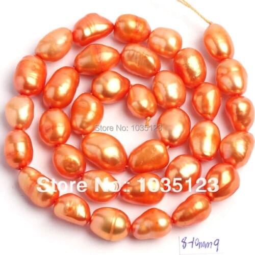 High Quality 8-9mm Orange Natural Freshwater Cultured Pearl Freeform Shape Loose Beads Strand 14" W184