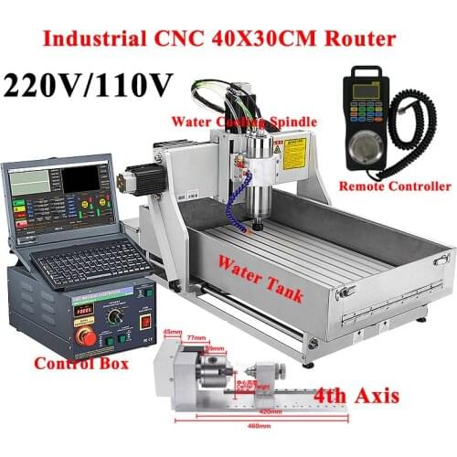 Industrial CNC 3040 Wood Router Engraving Milling Machine Metal Cutting Engraver 4 Axis Parallel Port with Handwheel Remote Kit