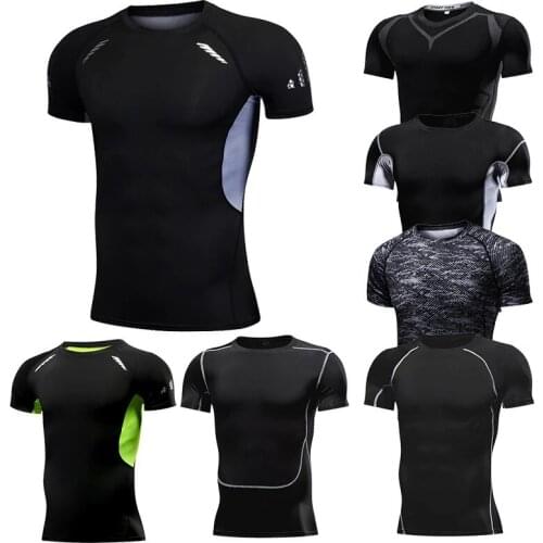 Men Compression T-Shirt Mens tight Soccer Fitness Men Running Training Rashgard Gym Sports Summer Top Quick Dry Sportswear