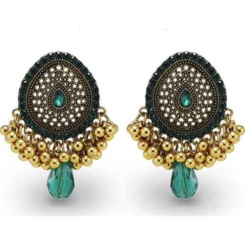 Indian Oxidized Silver Color Drop Earrings for Women Big BOHO Oorbellen Crystal Beads Earring Africa Wedding Party Jewelry Gift