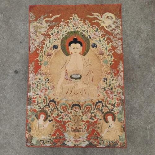 36 inch Tibet Silk embroidery Red Sakyamuni Compassion Goddess Tangka Thangka Painting Mural