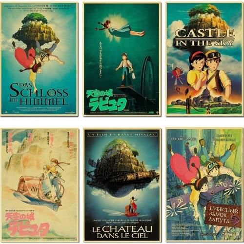 Classic animation cartoon Laputa: Castle in the Sky Miyazaki Hayao Retro Poster Vintage poster Wall Decor For Home bar kid room