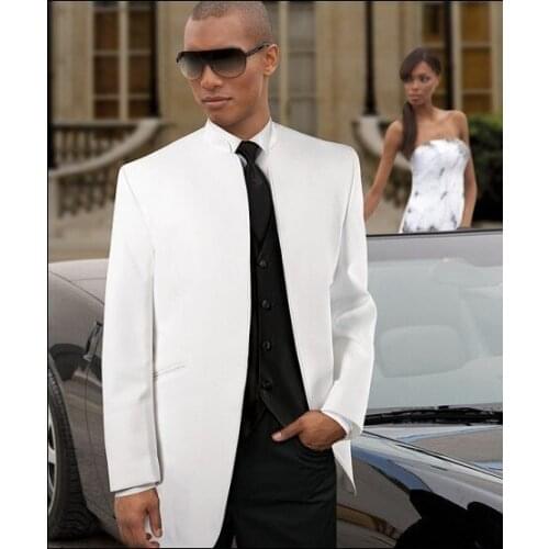 Custom Made Groom Tuxedo Classic Groomsmen Mandarin Lapel Wedding/Dinner Suits Best Man Bridegroom (Jacket+Pants+Tie+Vest)B176