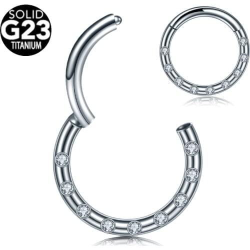 1PC Titanium Hinged Segment Septum Clicker Crystal Nose Ring Nipple Clicker Ear Cartilage Tragus Lip Stud Daith Piercing Jewelry