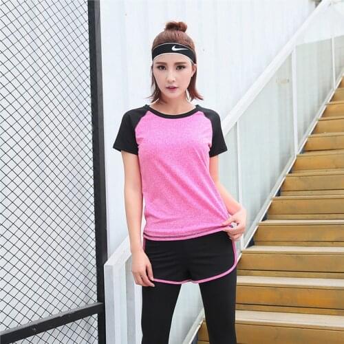 Yoga Set Women Sport Suit Gym Short Sleeve T Shirt + Shorts Pants Fitness Top Leggings Sportwear Running Athletic Wear Tracksuit