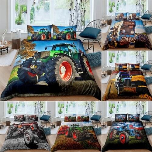 Retro Tractor Car Printed Bedding Set Duvet Cover Bed Quilts Kids Boys Bedroom Decor Home Textiles Queen King Size