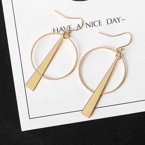Round Circle Dangle Earrings Triangle Earring Women Jewelry Accessories Gold Silver Color Hollow Drop Tassel Eardrop Pendientes
