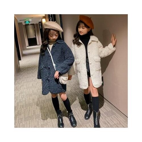 Winter new mid-length 5-11 year old girl baby lambskin jacket fashion net red lapel children Korean childrens clothing jacket