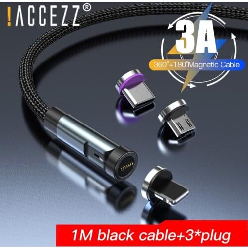!ACCEZZ 540 Degree Rotate USB Magnetic Cable 3A Fast Magnet Charger Data Cable For iPhone Huawei Samsung Xiaomi Quick Charge