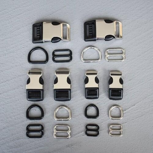 10 Sets 15/20/25mm Metal Hardware D Ring Belt Straps Piastic Side Release Buckle Curved Bracelet Dog Collar Accessories 3s8