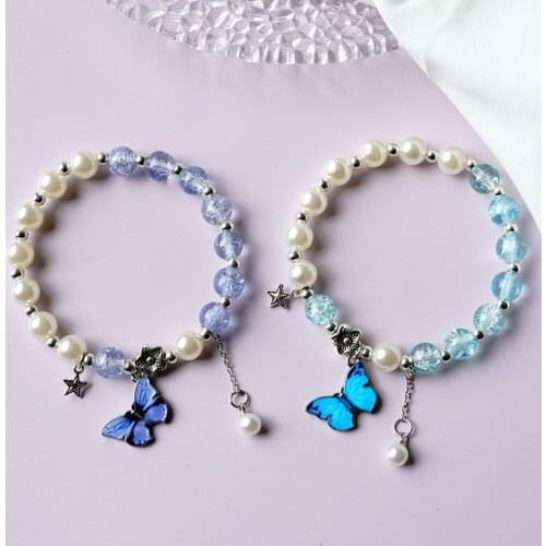 Cuten Bracelet For Women Unique Butterfly Popcorn Beads For Children Girls Blue Glass Bead Bracelets Sweet Bracelet Wholesale