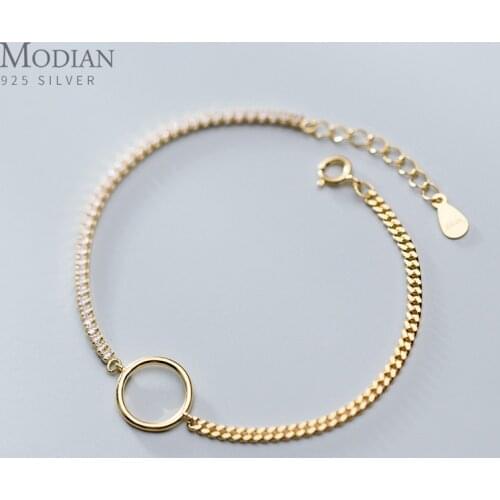 Modian Dazzling Zircon Hollow Circle Luxury Bracelet for Women 925 Sterling Silver Geometric Link Chain Bracelet Fine Jewelry